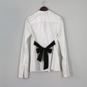 BCBG Max Azria White collared shirt with bow